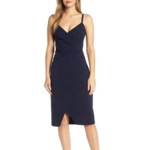 Eliza J Sleeveless Faux Wrap Crepe Midi Dress Navy Blue Size 6 BNWT